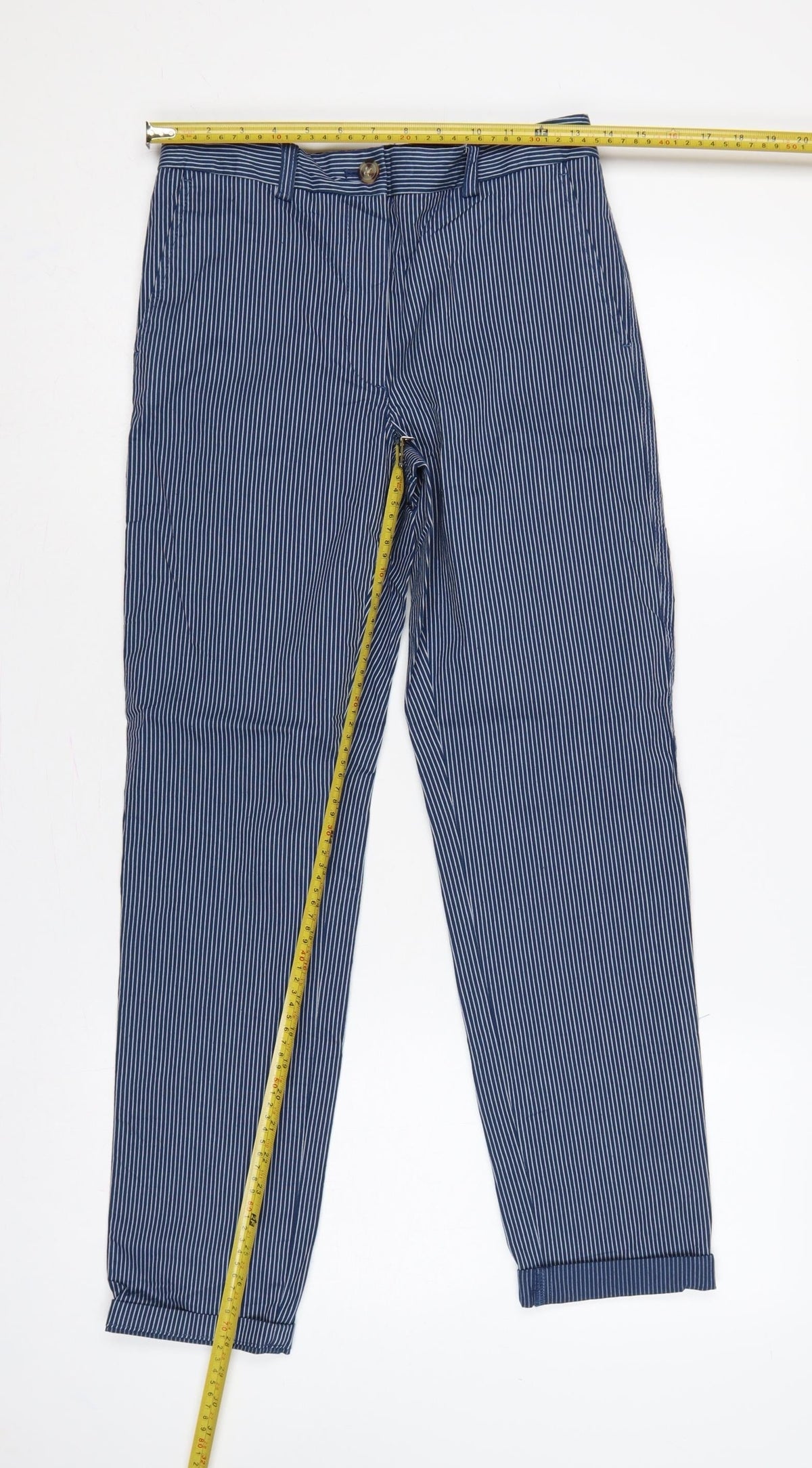 Marks & Spencer Women’s Blue Pinstripe Cotton Chino Trousers UK 6