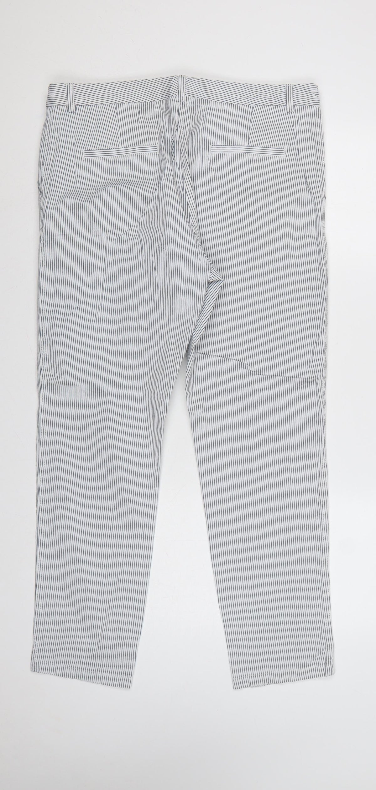 Marks & Spencer Women's White Blue Stripe UK 14 Regular Chino Trousers