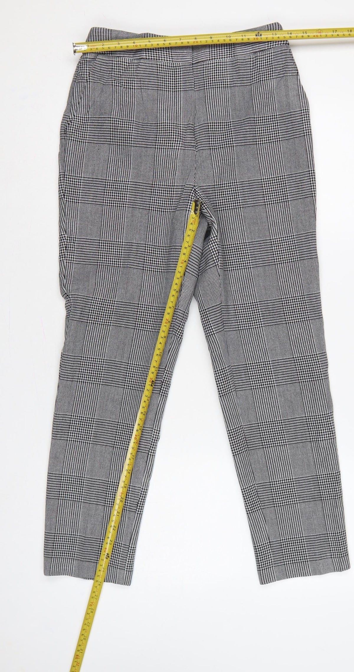 Marks & Spencer Women Grey Check Slim Tapered Trousers UK 8