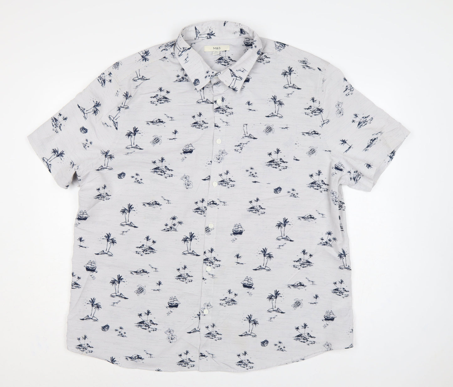 Marks and Spencer Men White 2XL Hawaiian Nautical Print Short Sleeve Shirt