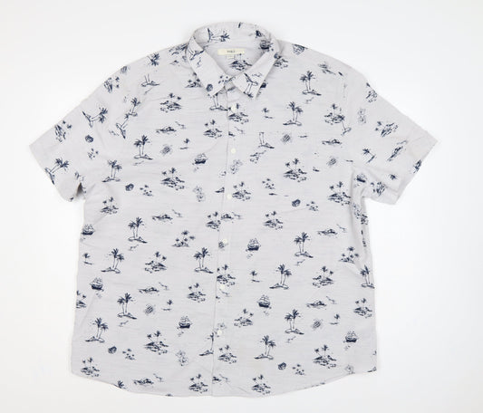 Marks and Spencer Men White 2XL Hawaiian Nautical Print Short Sleeve Shirt