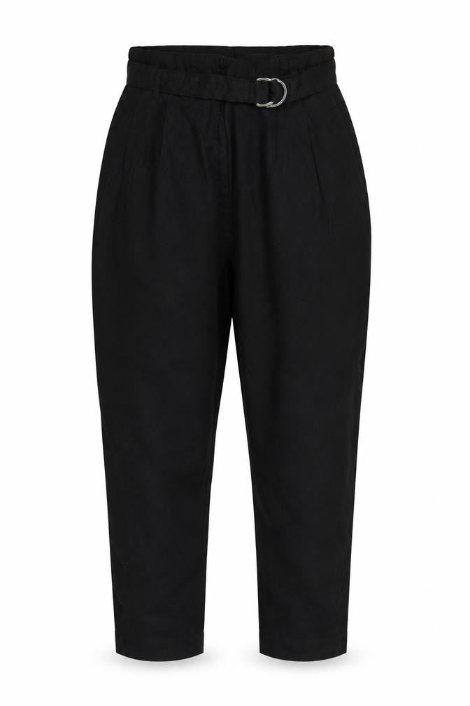 Marks and Spencer Womens Black UK 16 Paperbag Linen Blend Trousers