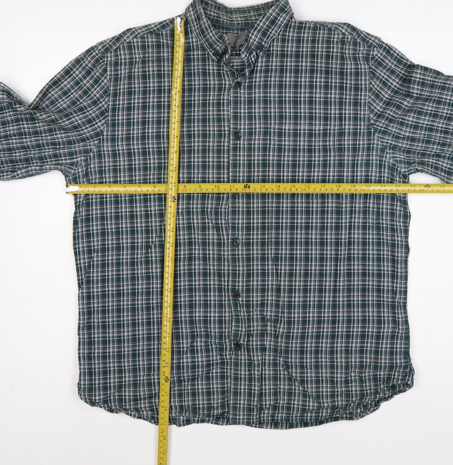 Marks and Spencer Men’s Green Check Button-Down Shirt 15.5 Regular