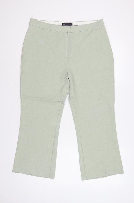 Marks & Spencer Women’s Pale Green UK 14 Regular Flared Linen Trousers