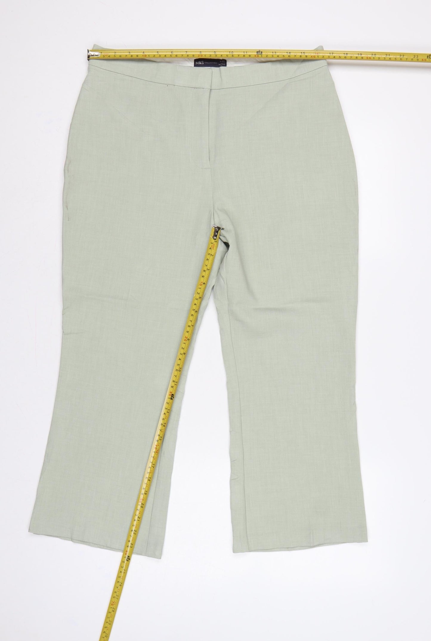 Marks & Spencer Women’s Pale Green UK 14 Regular Flared Linen Trousers