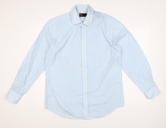 Marks & Spencer Men Blue Check 15.5in Easycare Long Sleeve Shirt