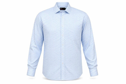 Marks & Spencer Men Blue Check 15.5in Easycare Long Sleeve Shirt