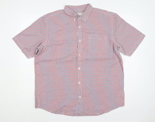 Cotton Oxford John Lewis Men’s XL Red Blue Check Short Sleeve Shirt