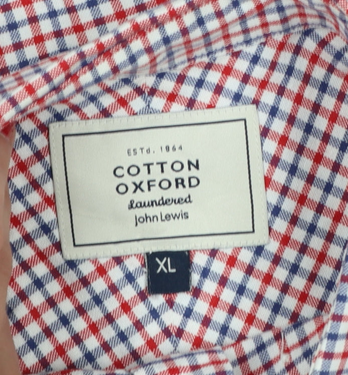 Cotton Oxford John Lewis Men’s XL Red Blue Check Short Sleeve Shirt