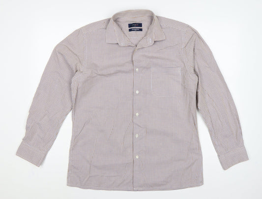 Peter England Men’s Beige Check Cotton Shirt Size 40 Regular Button-Up