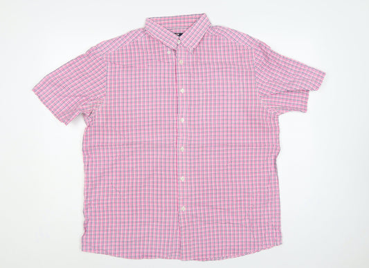 Marks and Spencer Men Pink Check Button-Down Short Sleeve Shirt L