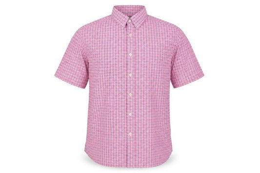 Marks & Spencer Men Pink Check Button-Down Short Sleeve Shirt L