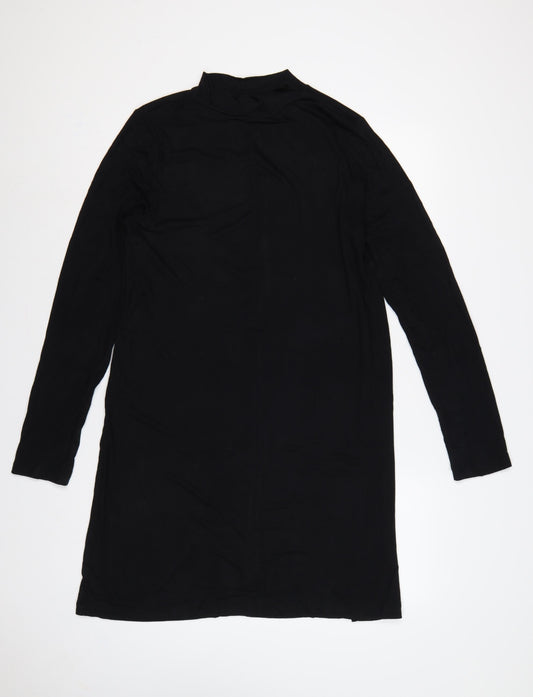 Adrienne Vittadini Women Black L Shift Mock Neck Long Sleeve Dress
