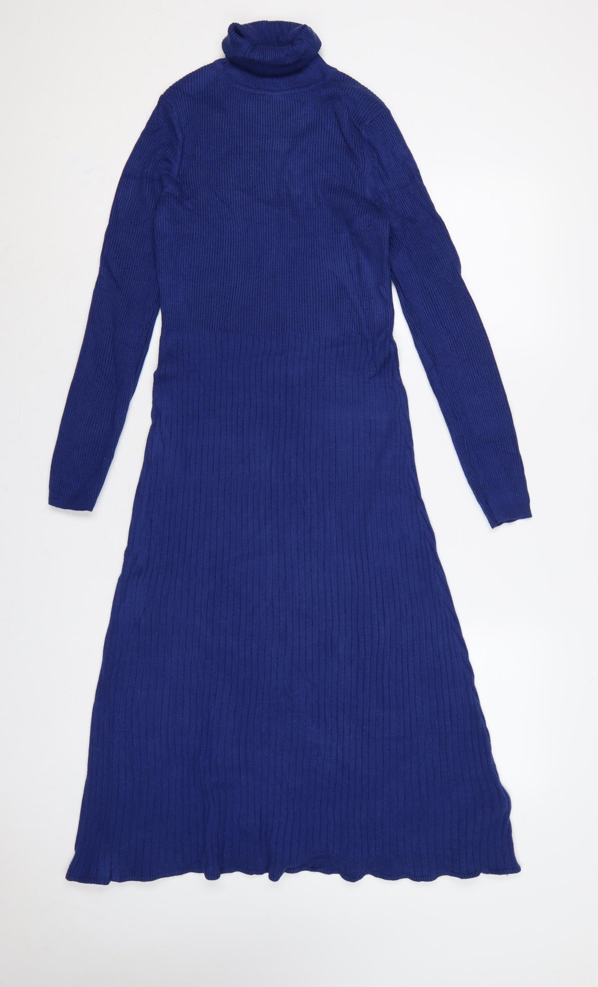 Marks & Spencer Women Blue M Ribbed Roll Neck Long Jumper Dress