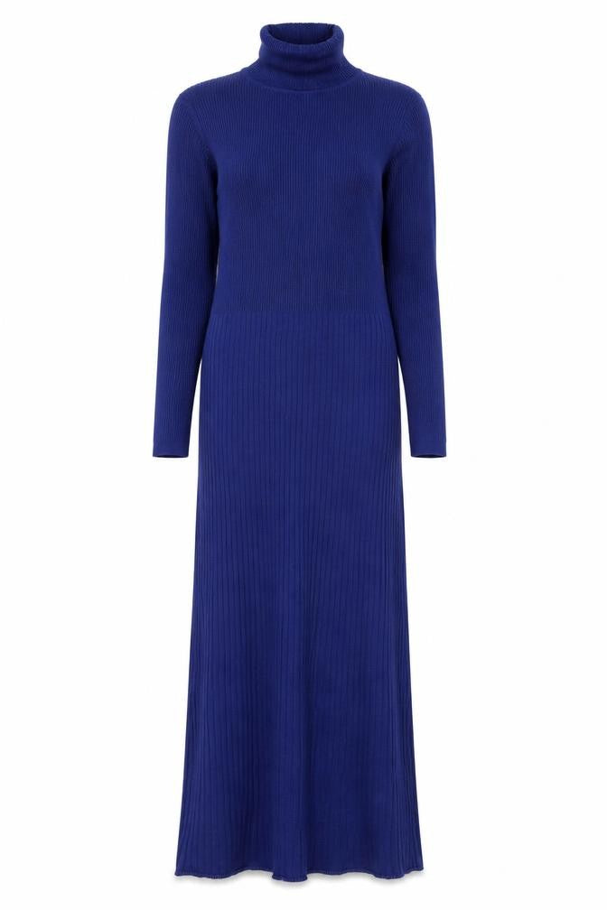 Marks & Spencer Women Blue M Ribbed Roll Neck Long Jumper Dress