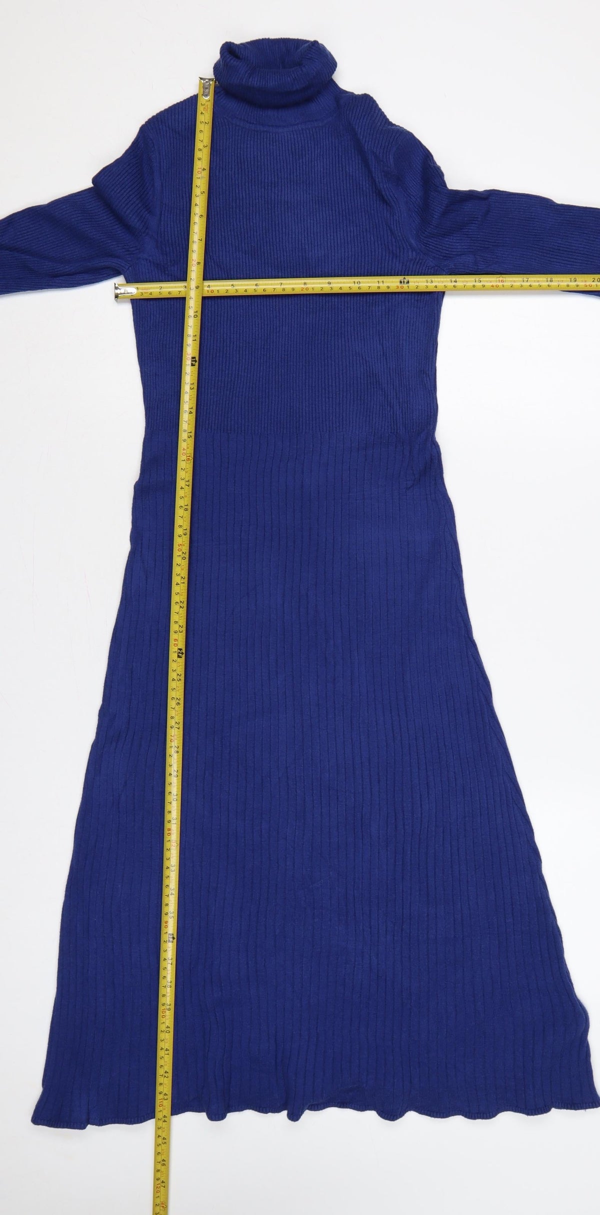 Marks & Spencer Women Blue M Ribbed Roll Neck Long Jumper Dress