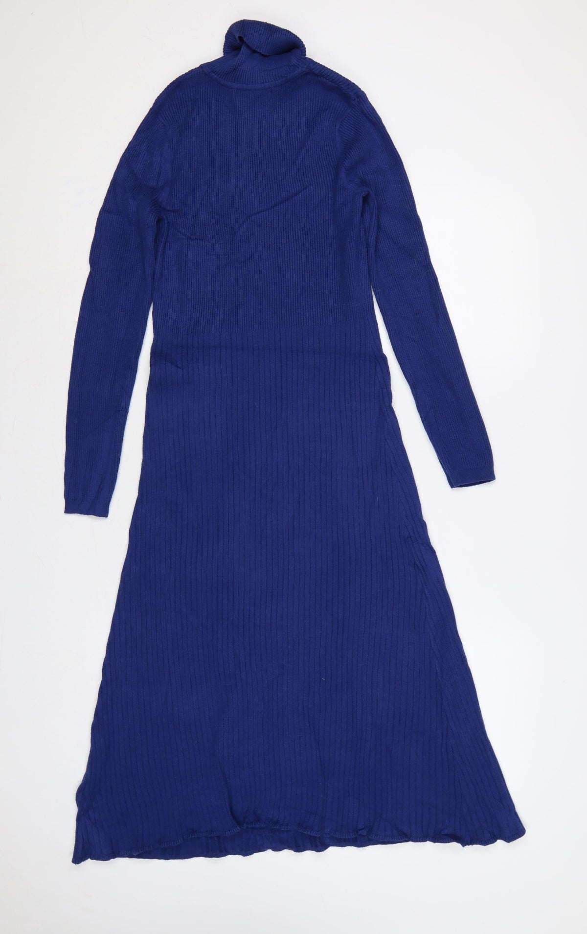 Marks & Spencer Women Blue M Ribbed Roll Neck Long Jumper Dress