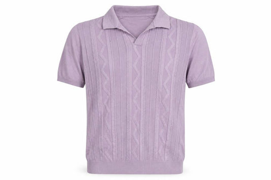 Marks & Spencer Men's Purple M Cable Knit Collared Short Sleeve Jumper