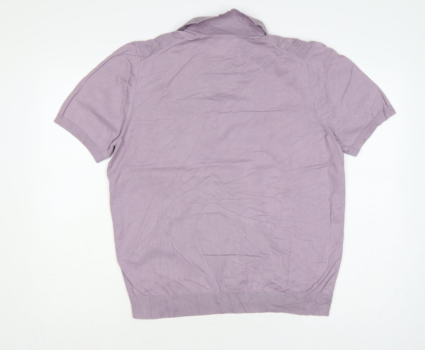 Marks and Spencer Men's Purple M Cable Knit Collared Short Sleeve Jumper