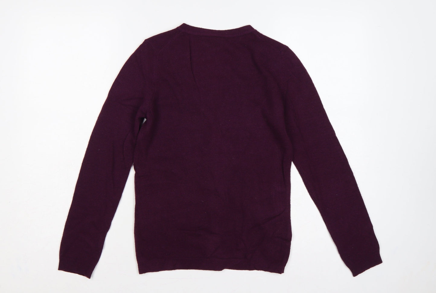 Benetton Women’s Purple XS 100% Wool V-Neck Button Cardigan
