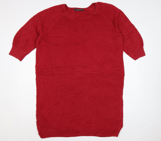 French Connection Women Red M Knee Length Jumper Dress Cotton Knit