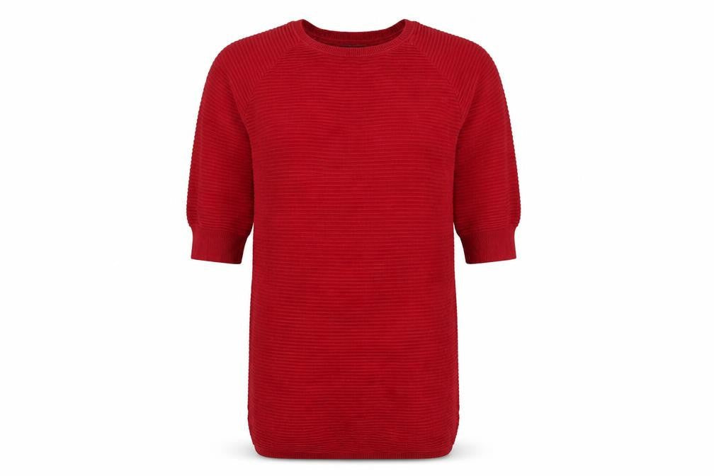 Front view of French Connection Women Red M Knee Length Jumper Dress Cotton Knit