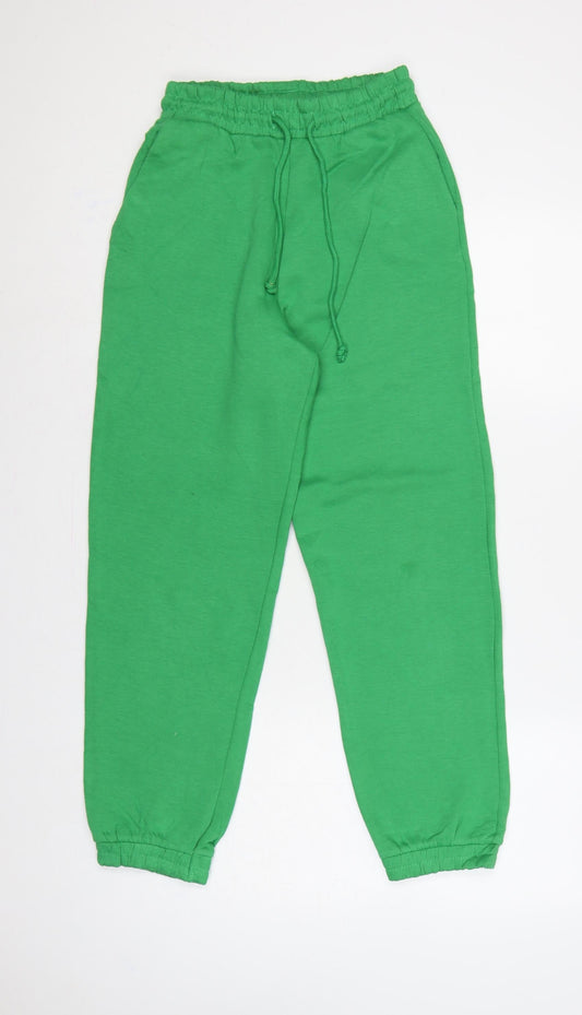 Zara Women Green S Cotton Blend Drawstring Cuffed Jogger Trousers