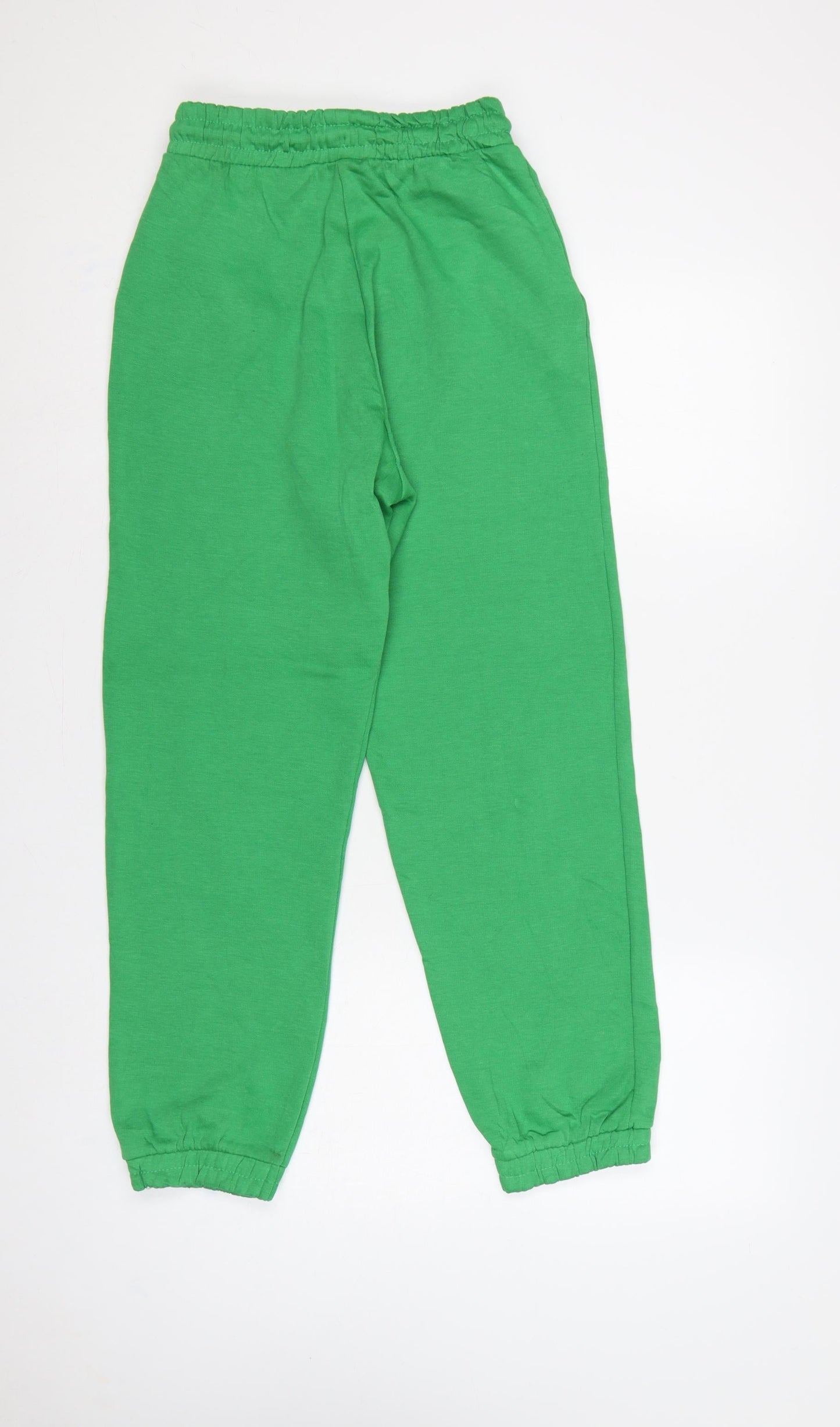 Zara Women Green S Cotton Blend Drawstring Cuffed Jogger Trousers