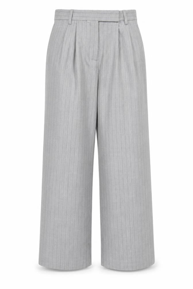 Bershka Women Grey Pinstripe UK 8 High Rise Wide Leg Dress Trousers
