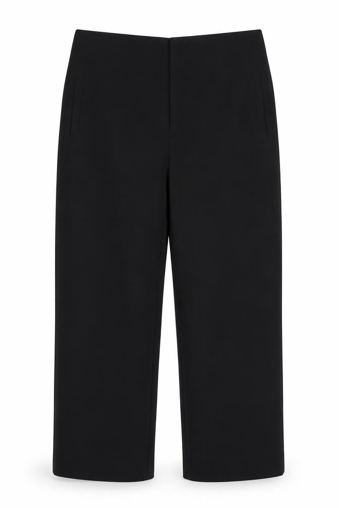 Zara Women Black XL High Rise Wide Leg Stretch Trousers Pockets