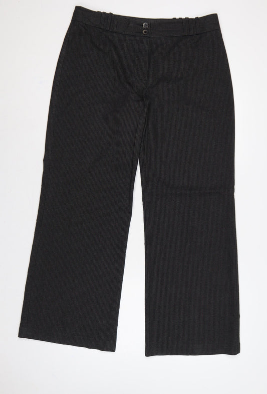 Marks & Spencer Women Black Pinstripe Wide Leg Dress Trousers UK 16