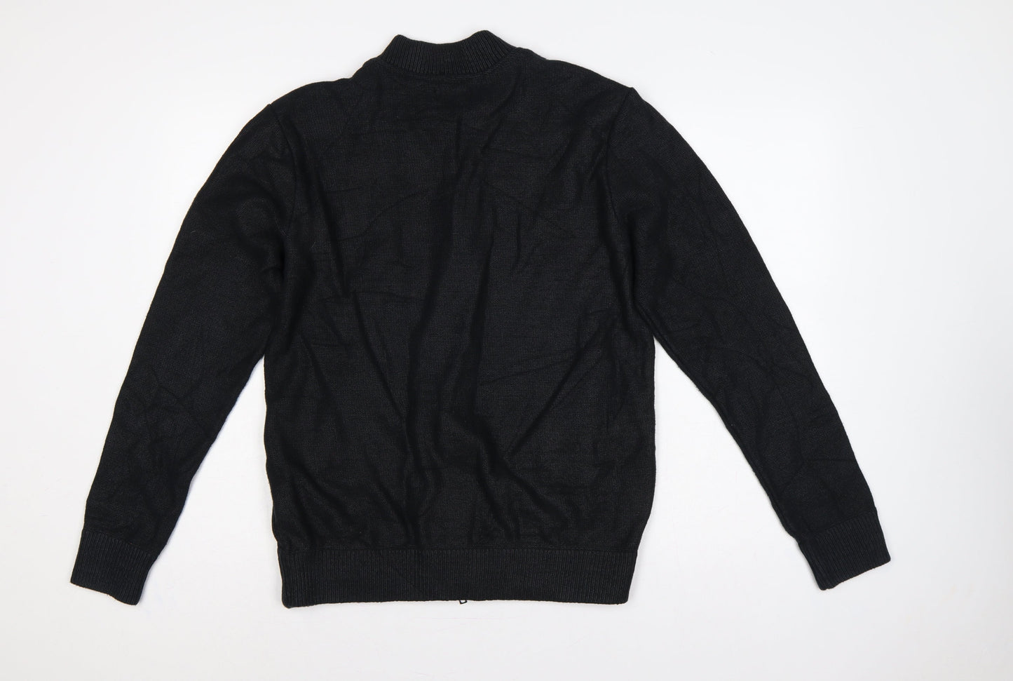 Zara Man Men's Black L Full Zip Mock Neck Cotton Blend Knit Jumper