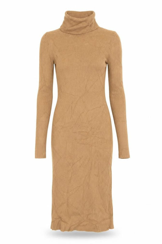 Brave Soul Women Brown XS Long Ribbed Roll Neck Jumper Dress