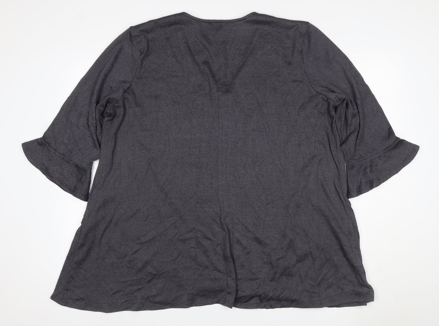 Grace Women’s Grey Size 22 V-Neck Bell Sleeve Stretch Blouse Top