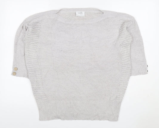 Wallis Women Grey Petite L Batwing Boat Neck Button Cuff Knit Jumper