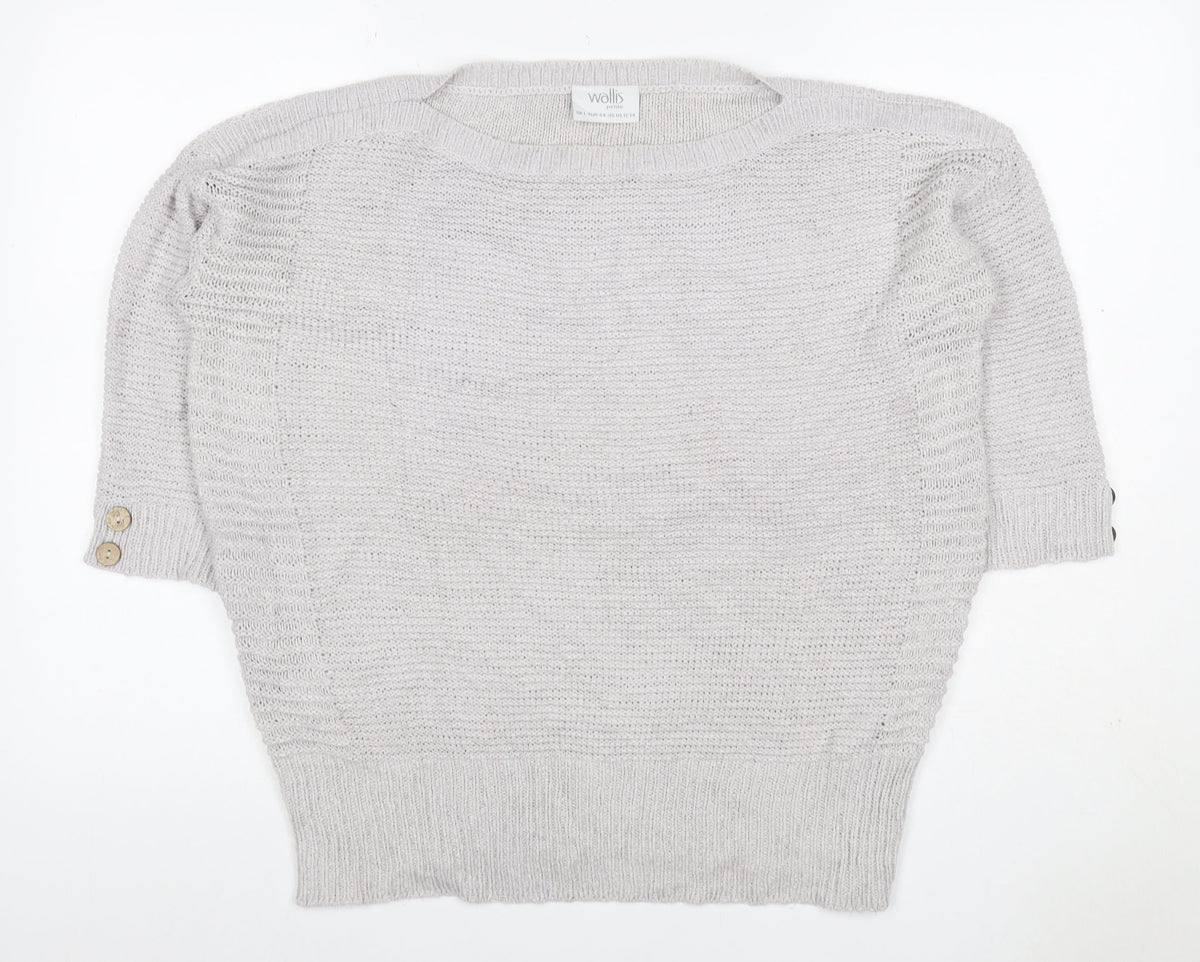 Wallis Women Grey Petite L Batwing Boat Neck Button Cuff Knit Jumper