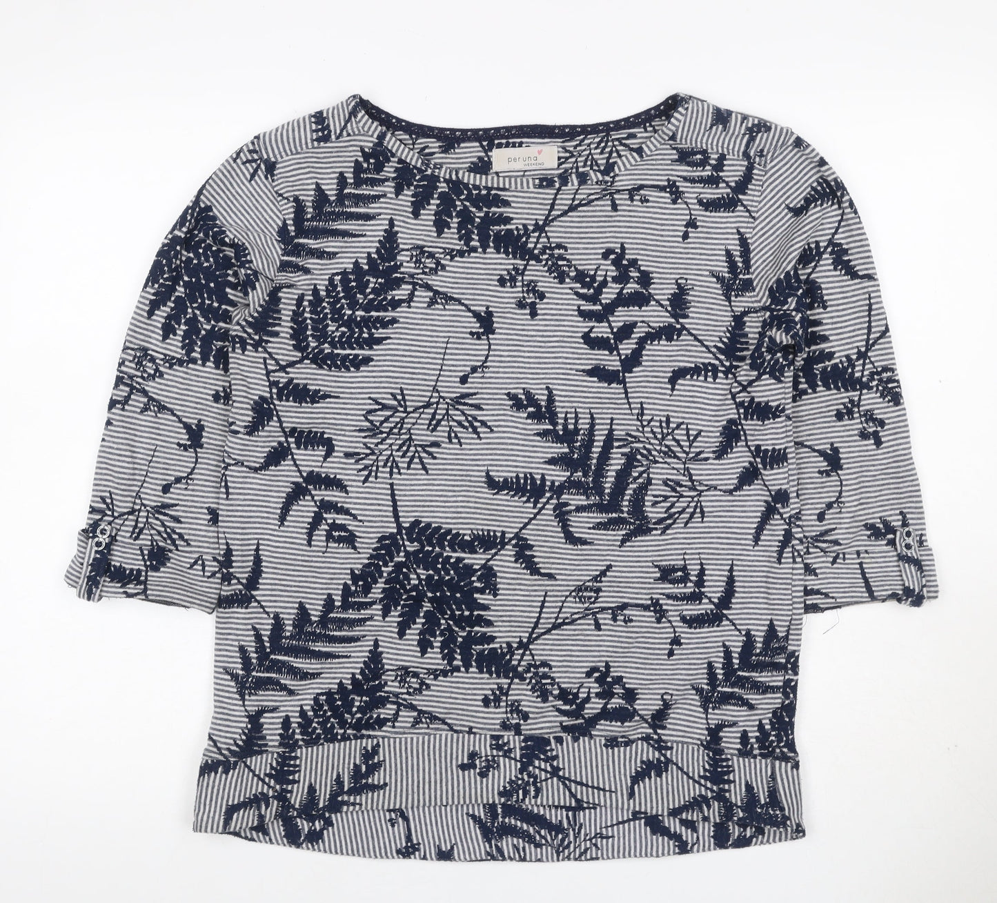 Per Una Women’s Blue UK 12 Jersey 3/4 Sleeve Fern Stripe Top
