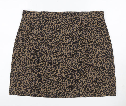 Marks and Spencer Women Brown Leopard Print UK 20 Pencil Mini Skirt Stretch