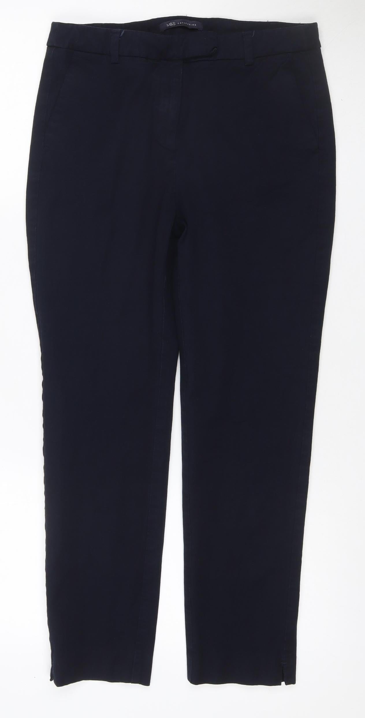 Marks and Spencer Women Blue UK 10 Regular Tailored Straight Trousers