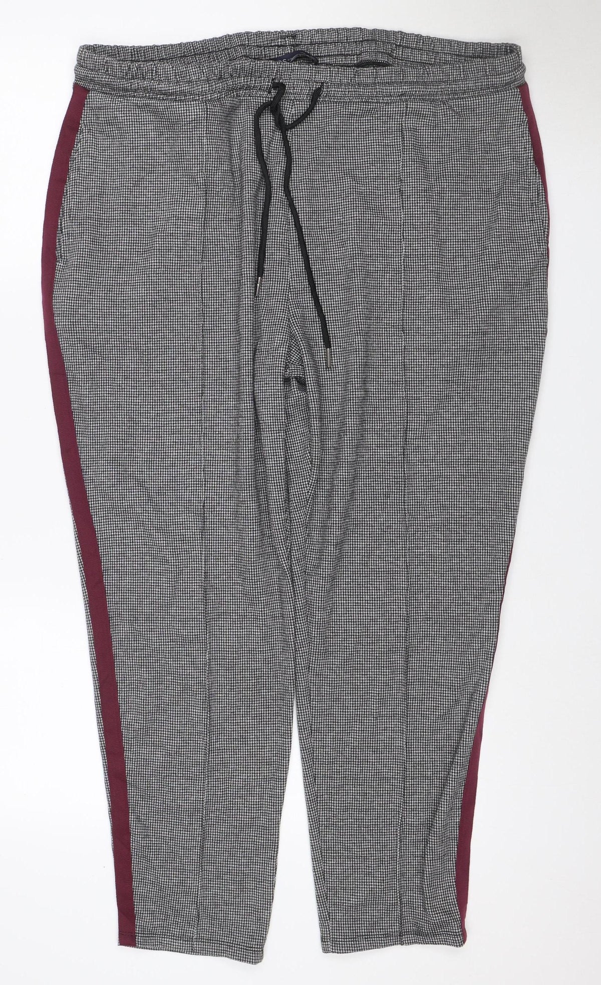 Marks & Spencer Women Black Mixed UK 20 Check Tapered Jogger Trousers
