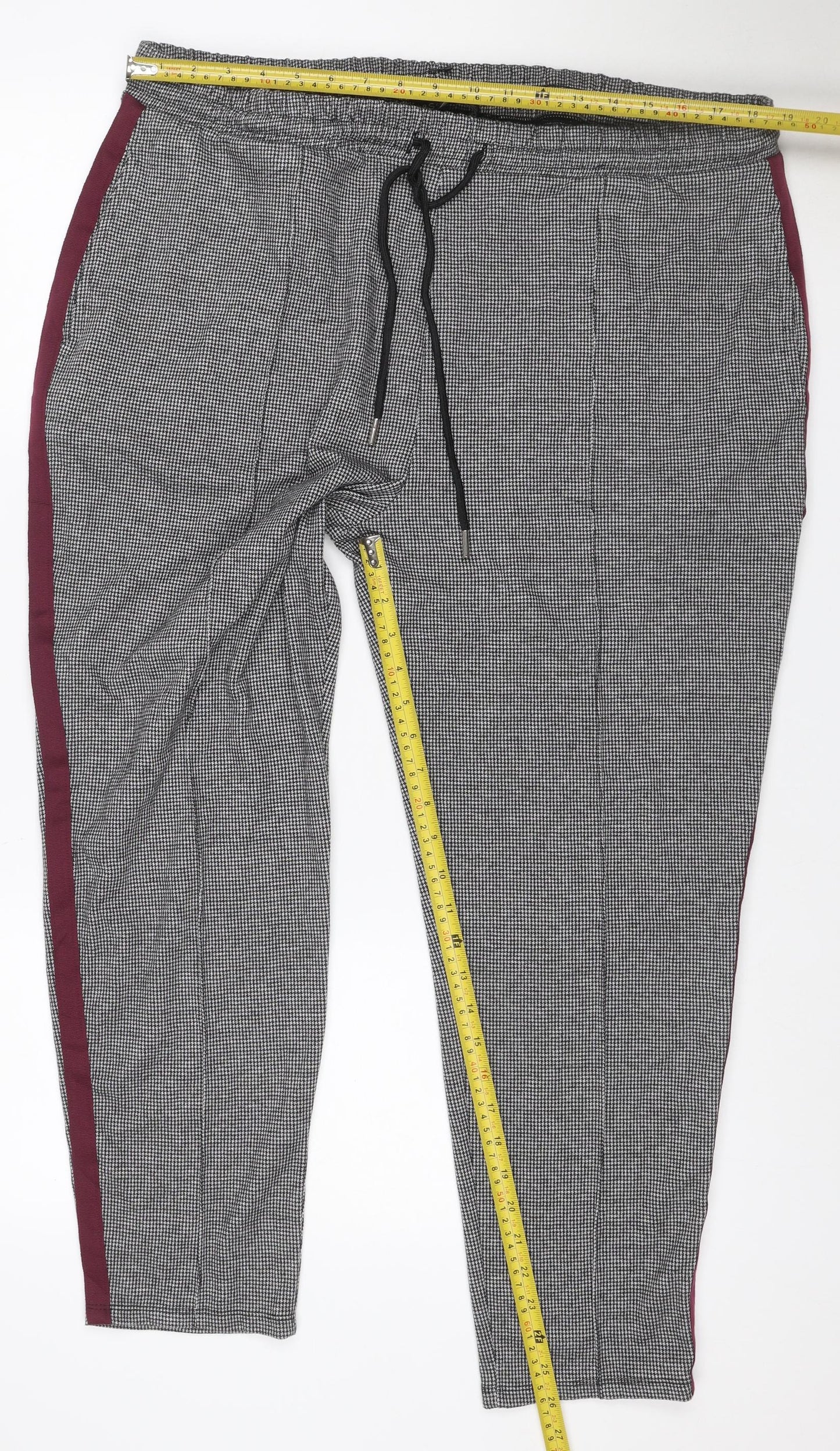 Marks and Spencer Women Black Mixed UK 20 Check Tapered Jogger Trousers