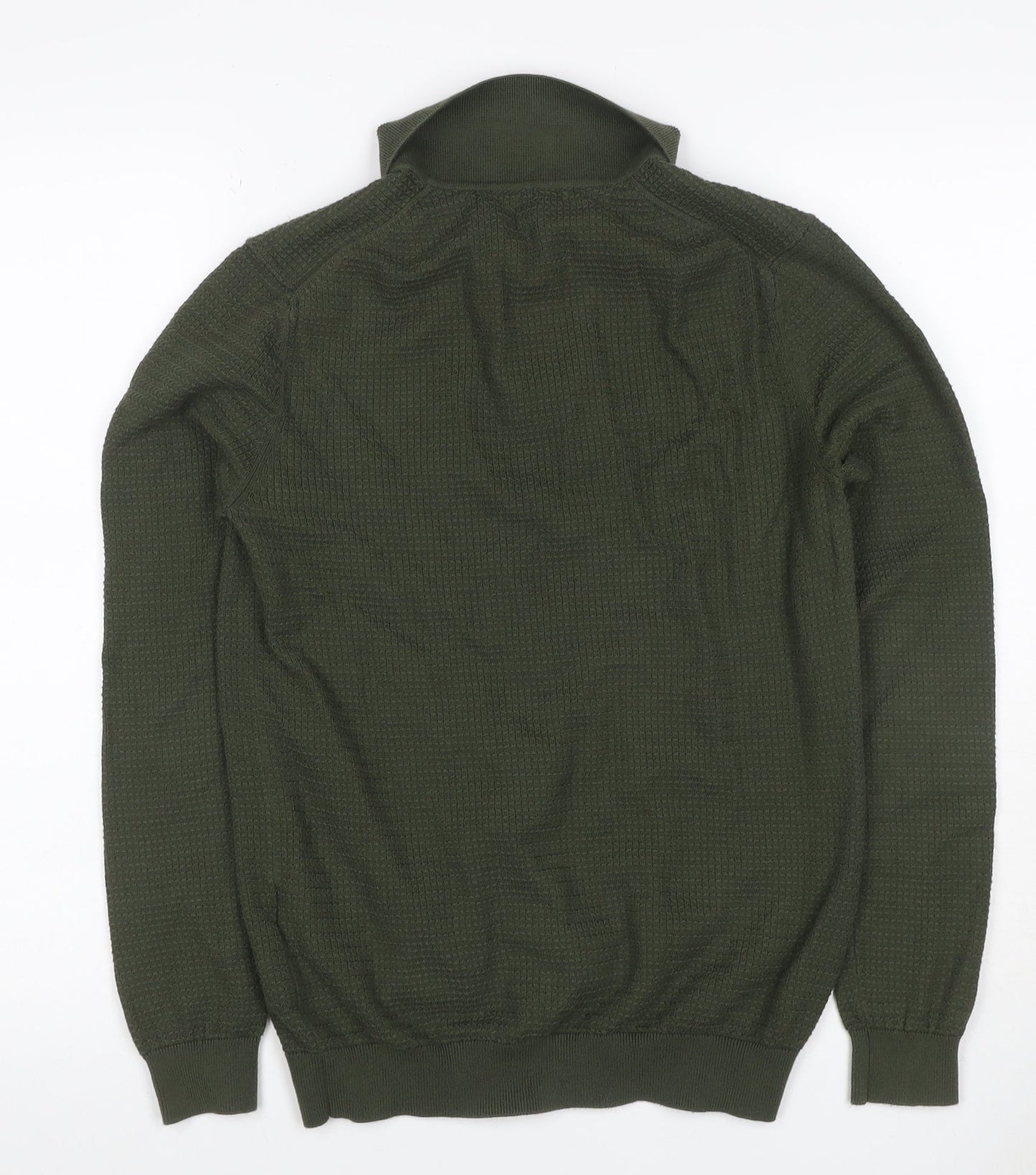 Reiss Mens Green Size S Long Sleeve Textured Knit Polo Shirt