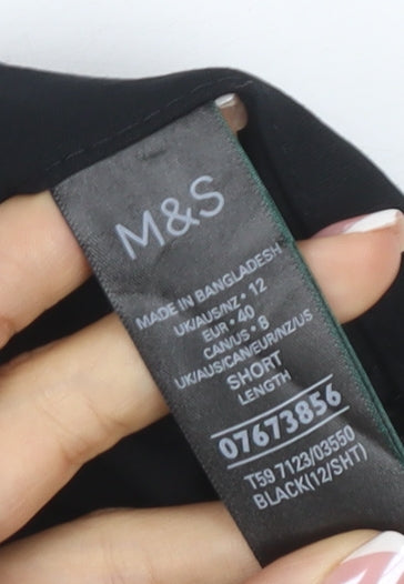 Marks and Spencer Women Black UK 4 Short Straight Tailored Trousers