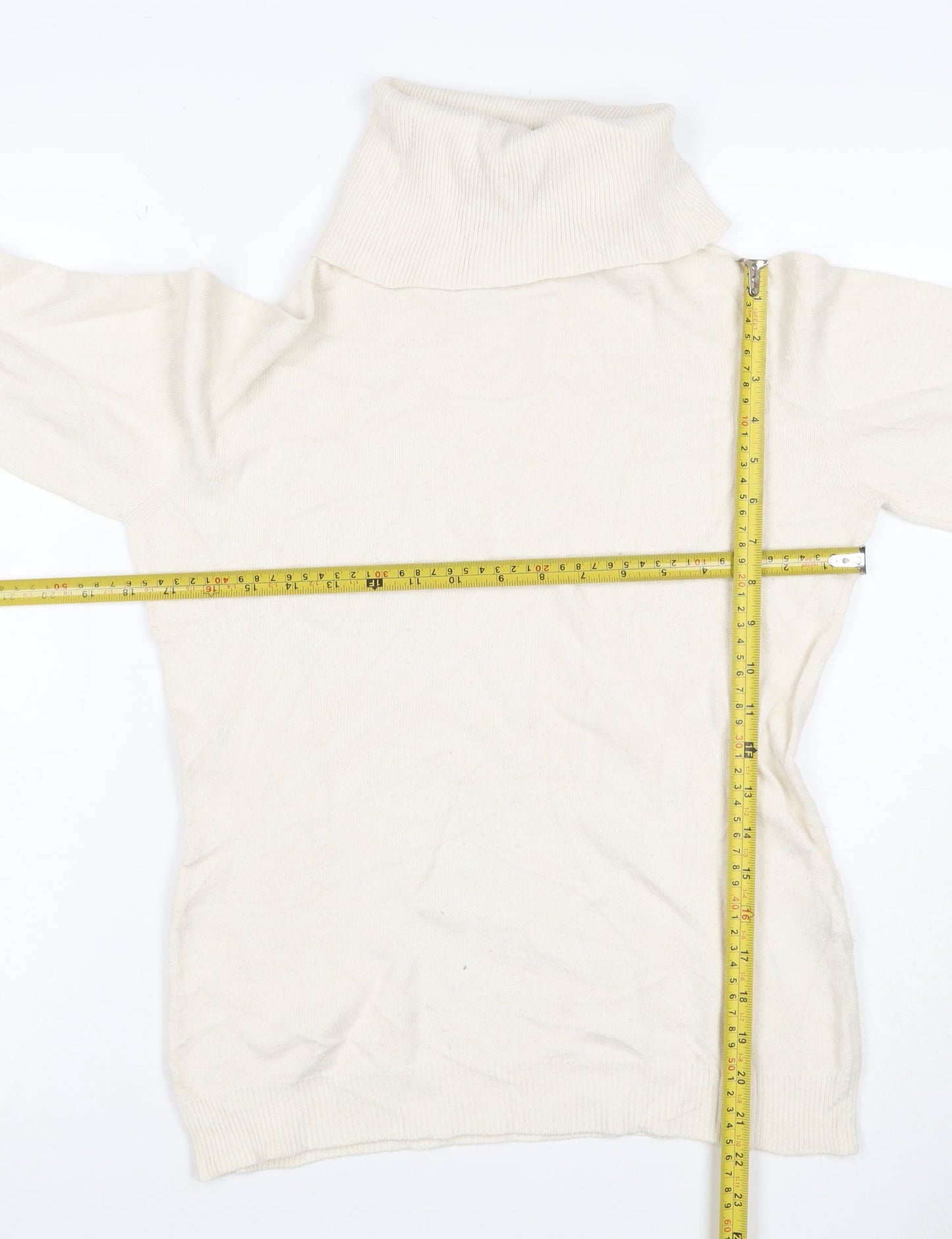 Alma en Pena Women’s Ivory S Roll Neck Fine Knit Slim Pullover Jumper