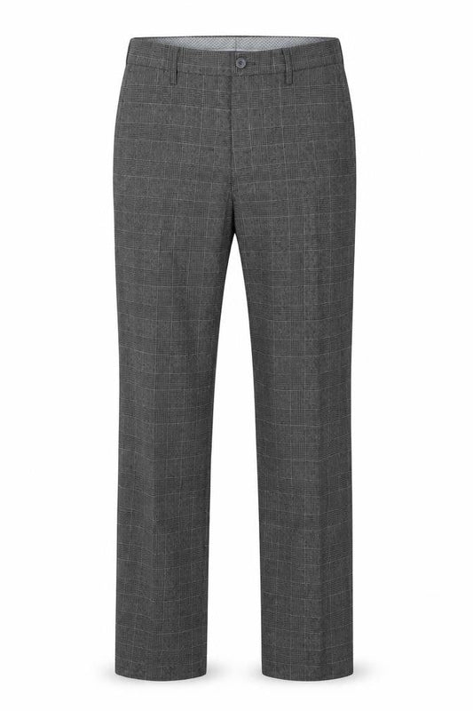 Marks & Spencer Men Grey 32 Regular Check Flat Front Dress Trousers