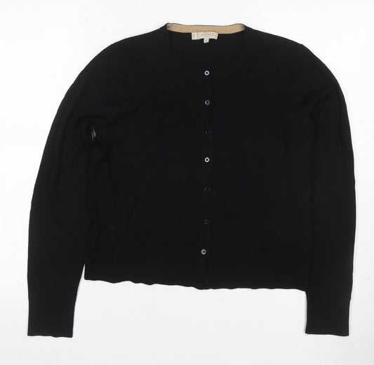 Hobbs Women Black M Merino Wool Button Round Neck Cardigan