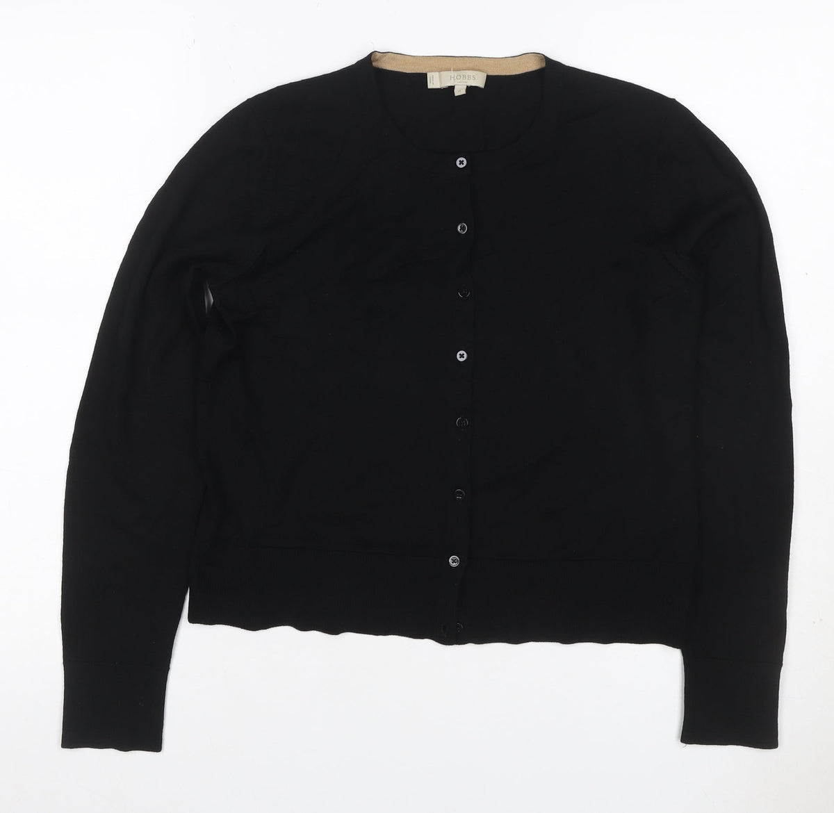 Hobbs Women Black M Merino Wool Button Round Neck Cardigan