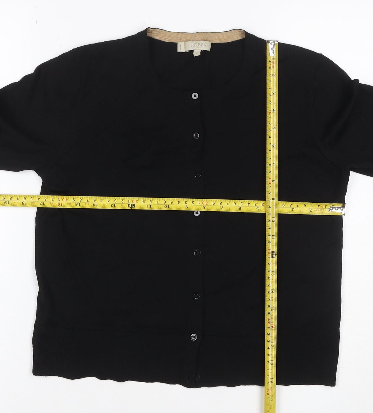 Hobbs Women Black M Merino Wool Button Round Neck Cardigan