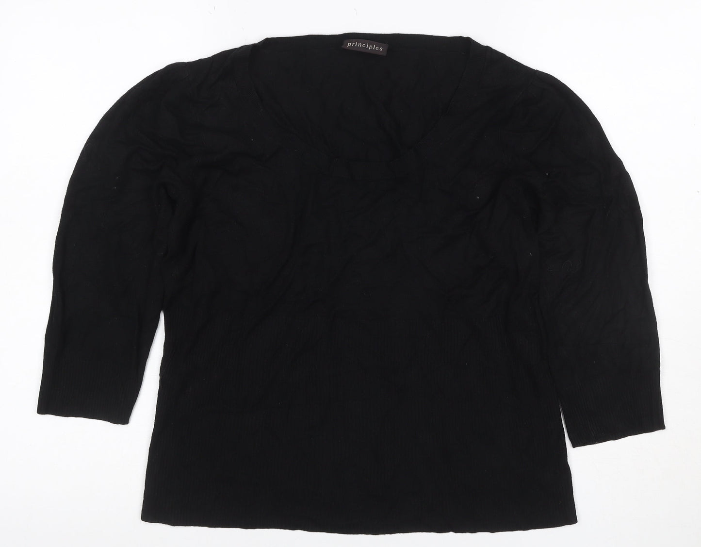 Principles Women’s Black Size 16 Knit Scoop Neck 3/4 Sleeve Top