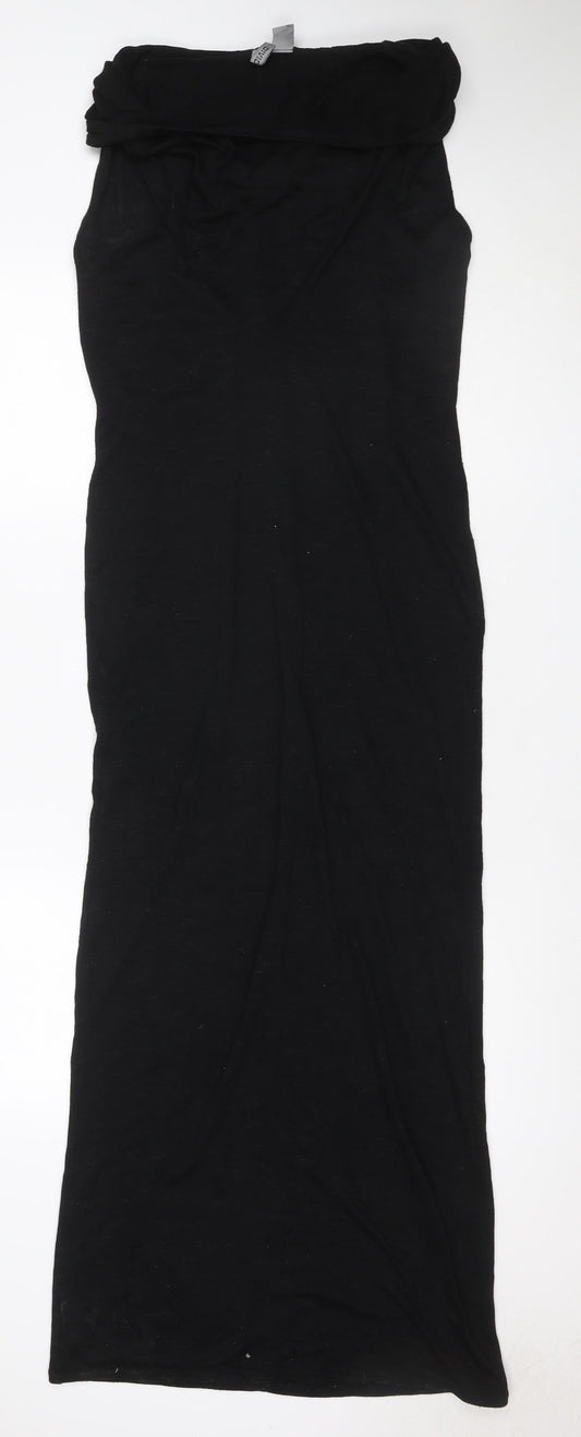Mango Women Black S Long Bodycon Strapless Ruched Maxi Dress
